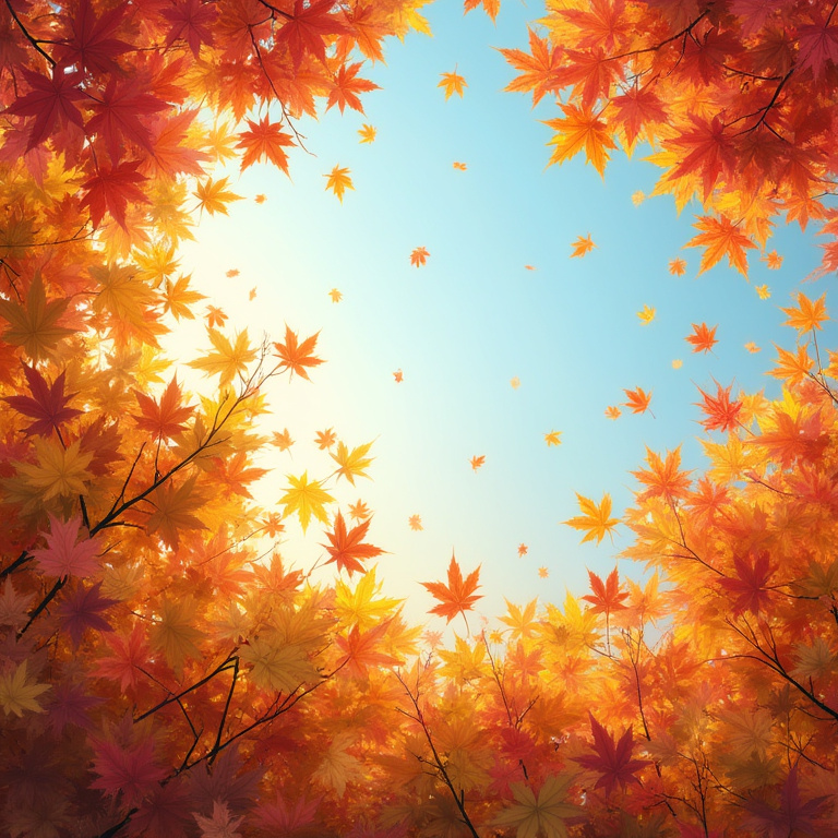 Autumn leaves scattered across a quiet driveway with a crisp fall sky